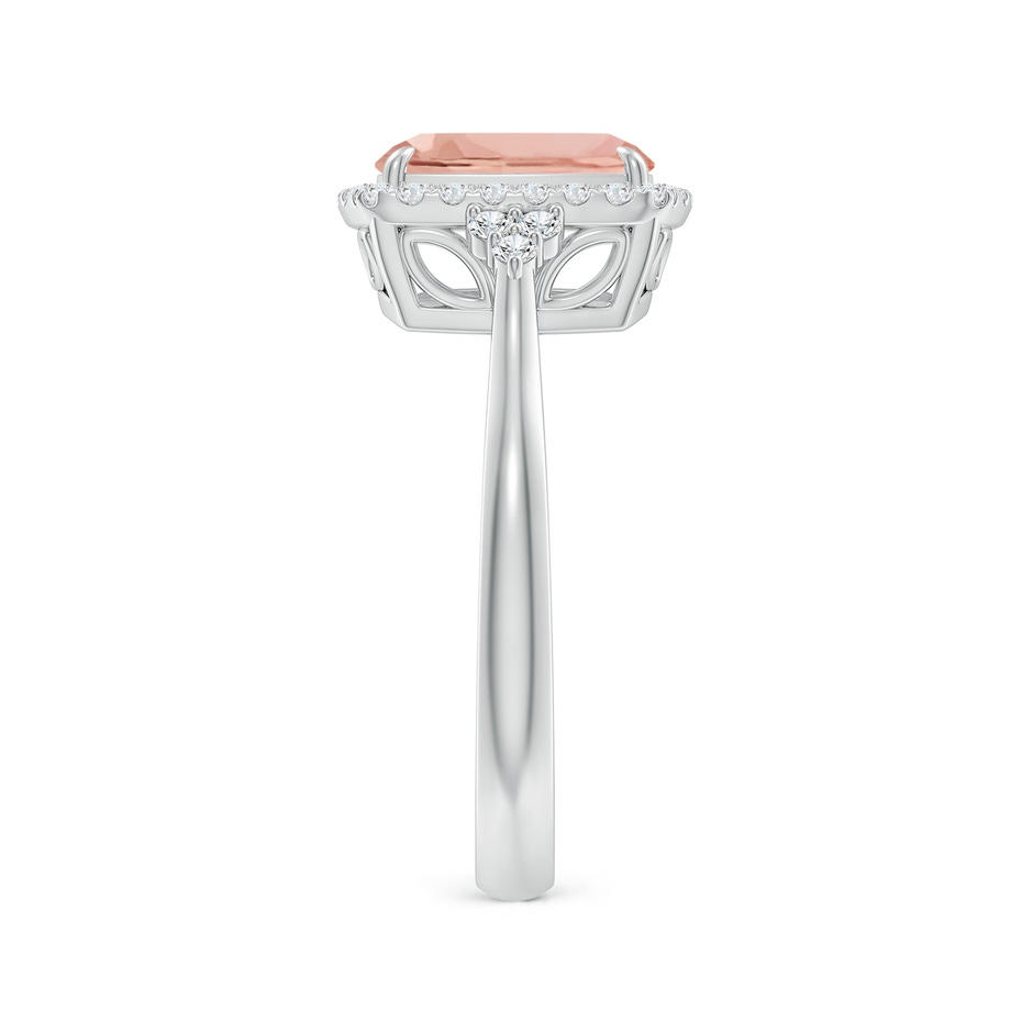 9x7mm AAAA Cushion Morganite Halo Ring with Trio Diamonds in P950 Platinum side-2