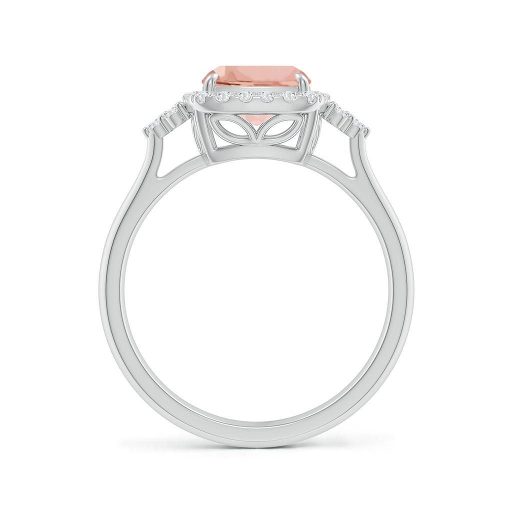 9x7mm AAAA Cushion Morganite Halo Ring with Trio Diamonds in White Gold - side_1