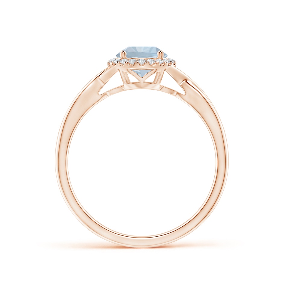 6mm A Round Aquamarine Halo Ring with Criss Cross Shank in Rose Gold side 199