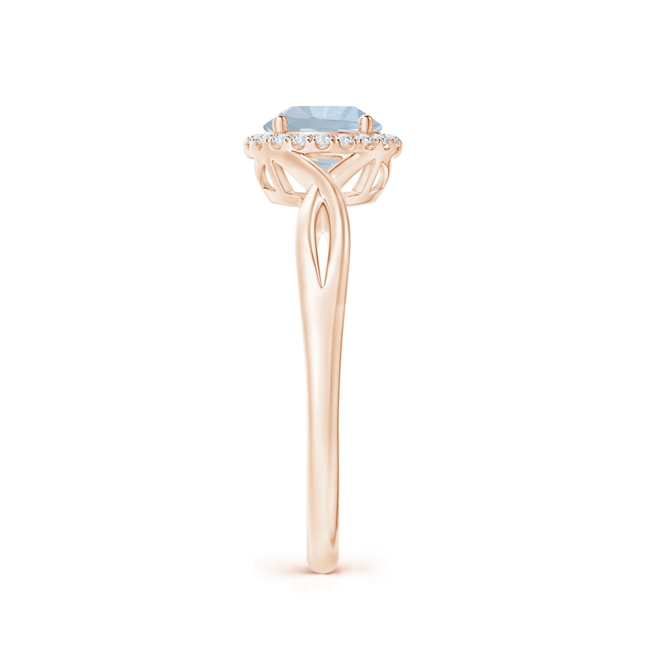 6mm A Round Aquamarine Halo Ring with Criss Cross Shank in Rose Gold side 299