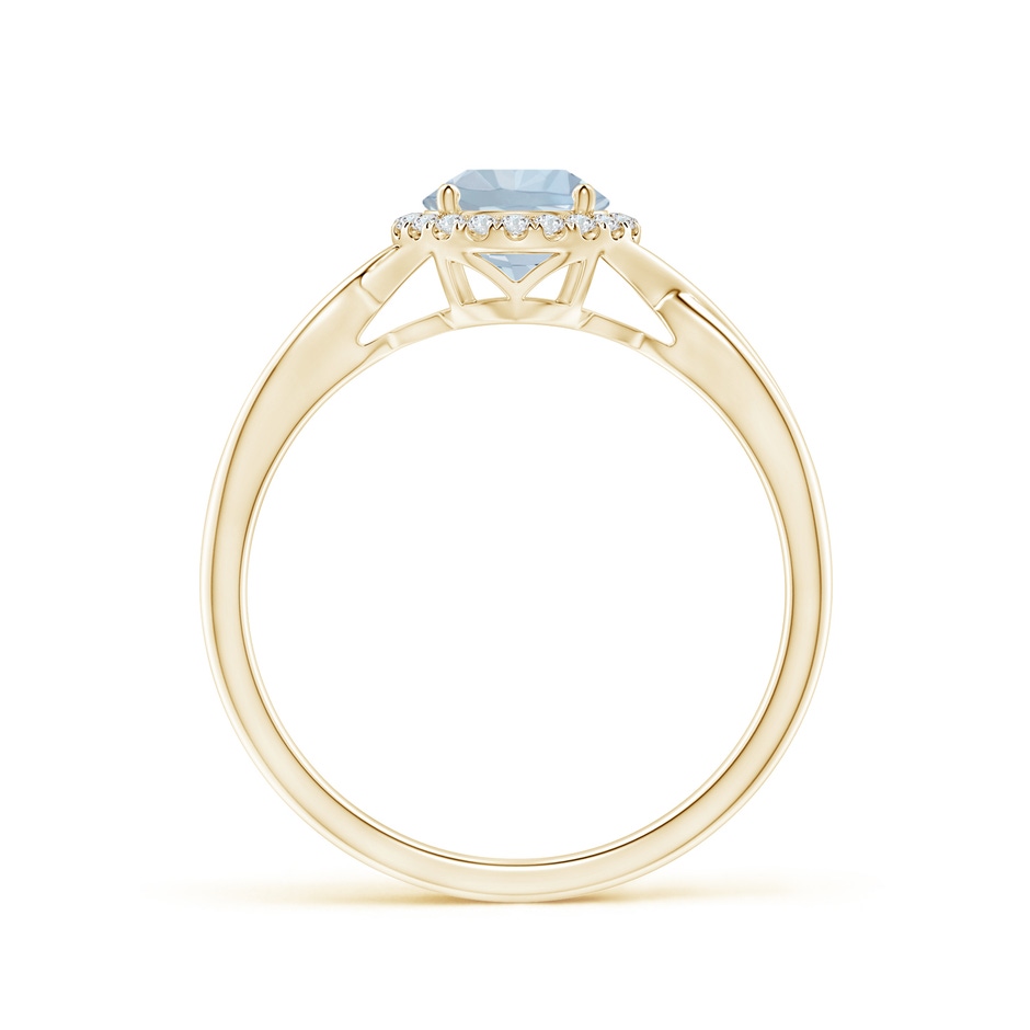 6mm A Round Aquamarine Halo Ring with Criss Cross Shank in Yellow Gold side 199
