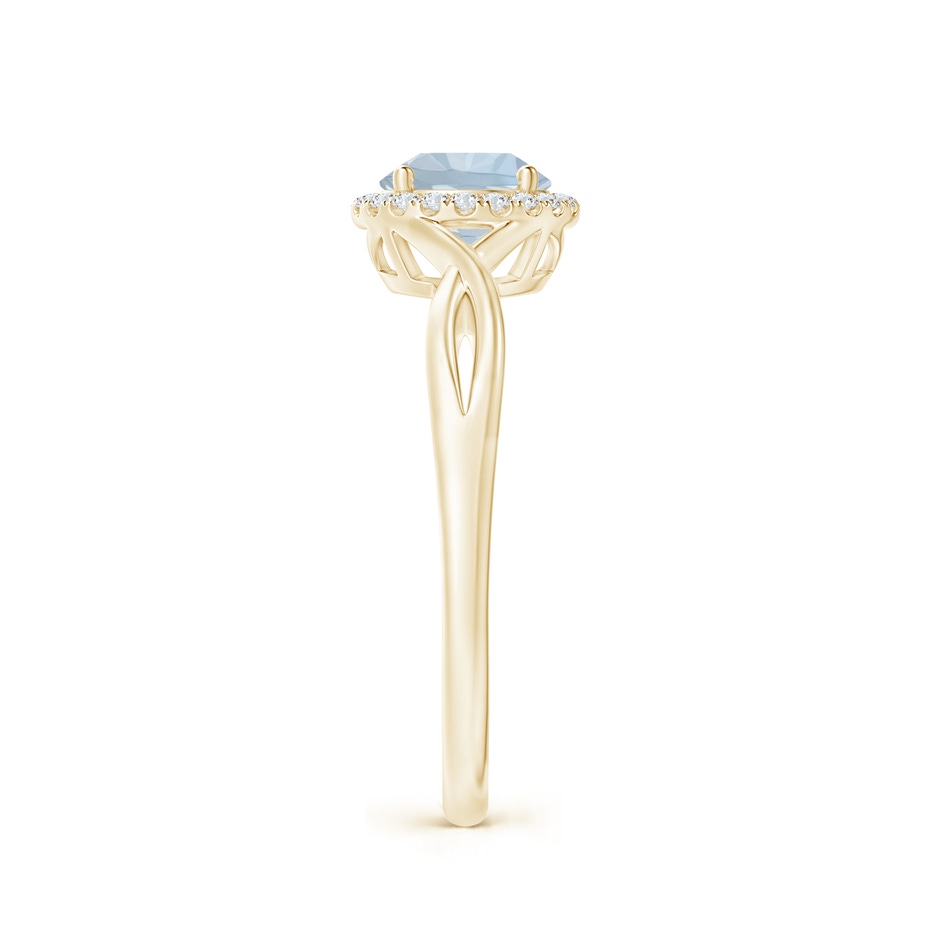 6mm A Round Aquamarine Halo Ring with Criss Cross Shank in Yellow Gold side 299
