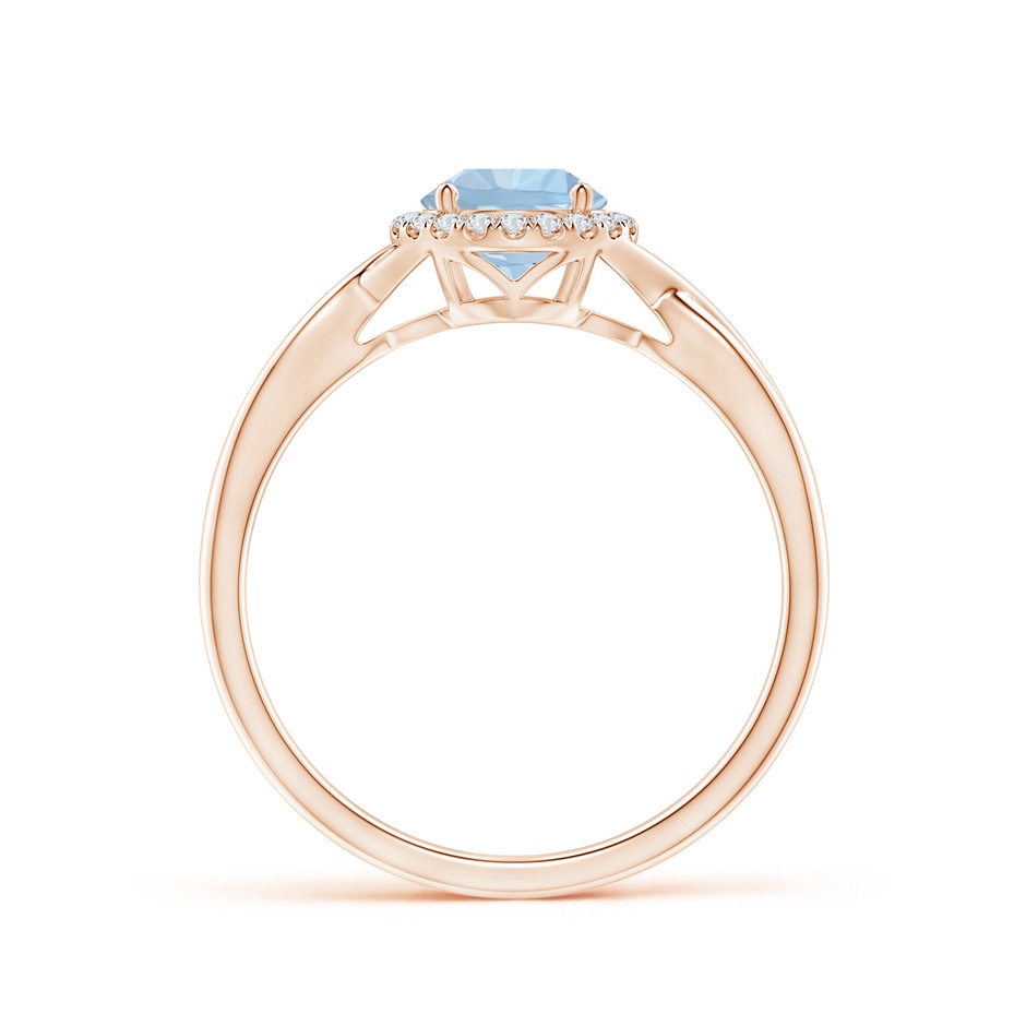 6mm AA Round Aquamarine Halo Ring with Criss Cross Shank in Rose Gold side 199