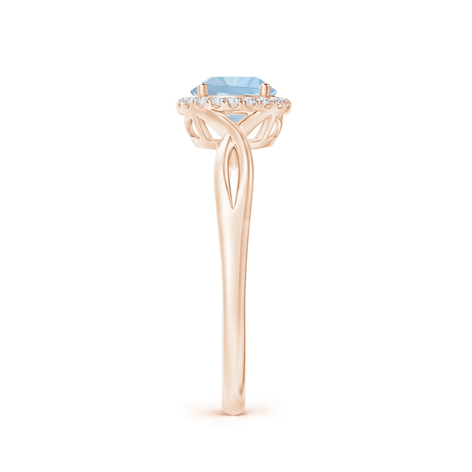 6mm AA Round Aquamarine Halo Ring with Criss Cross Shank in Rose Gold side 299
