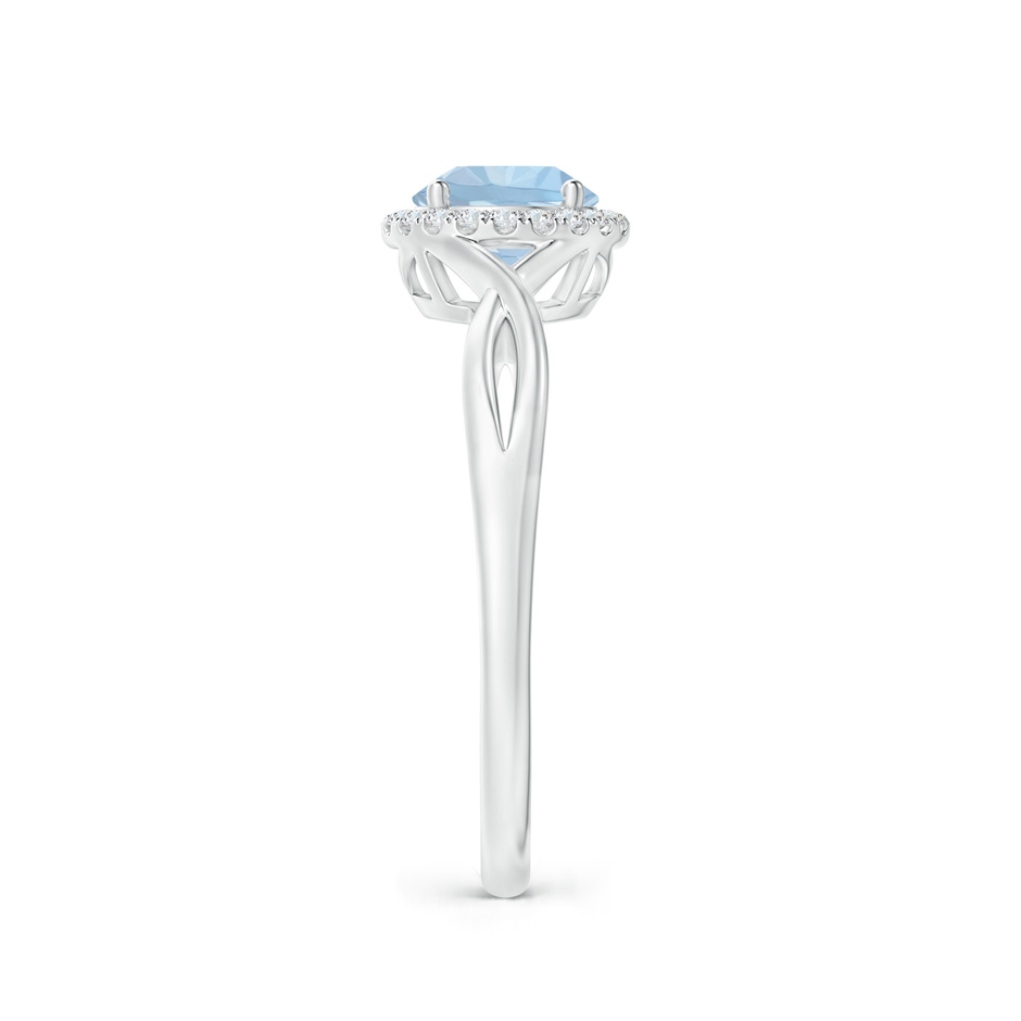 6mm AA Round Aquamarine Halo Ring with Criss Cross Shank in White Gold side 299