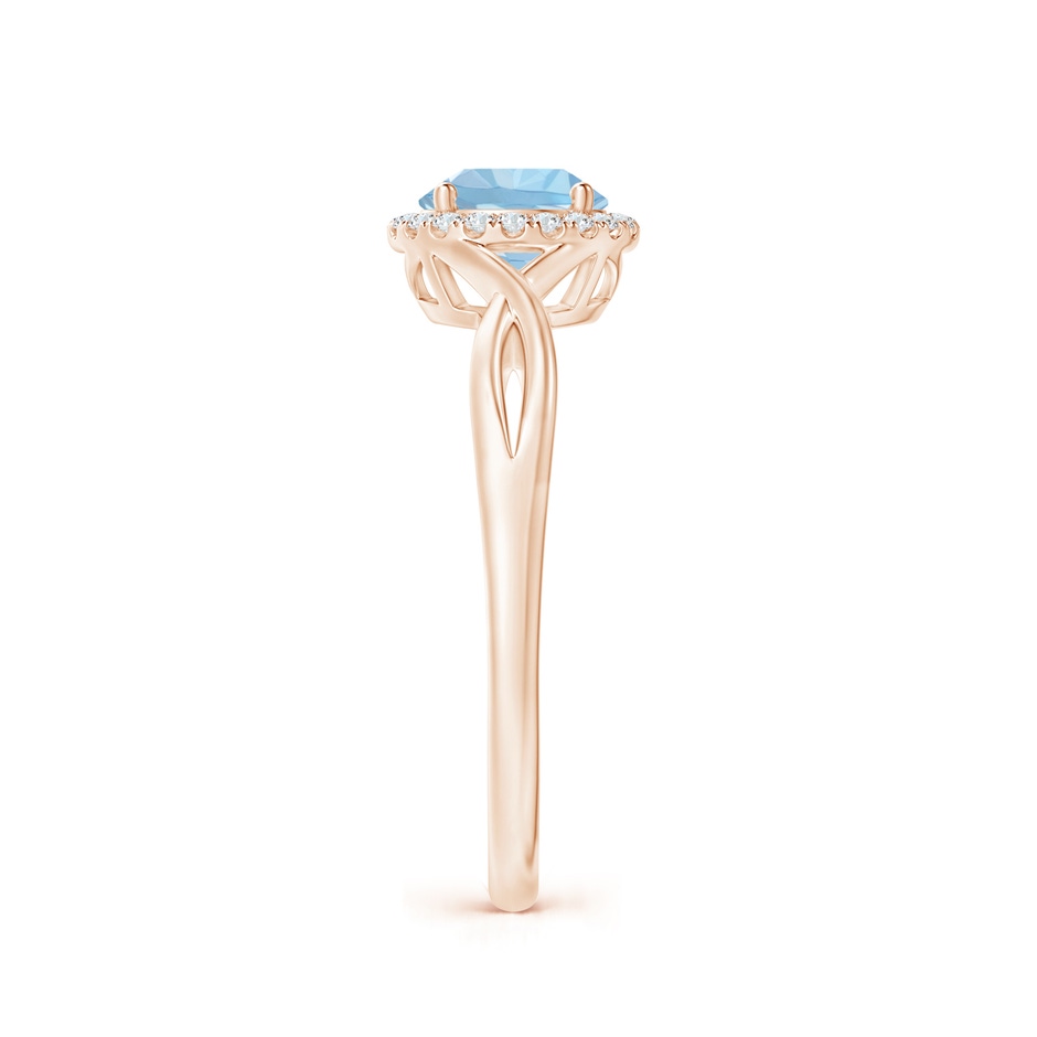 6mm AAA Round Aquamarine Halo Ring with Criss Cross Shank in Rose Gold side 299