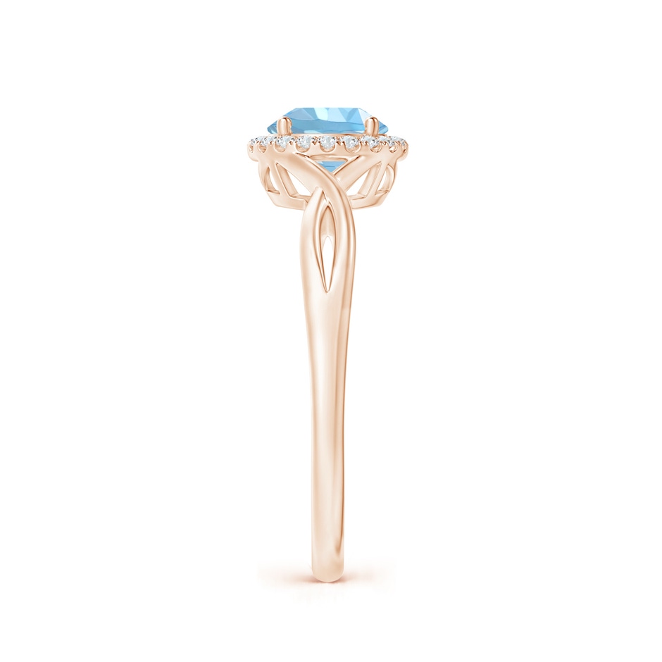 6mm AAAA Round Aquamarine Halo Ring with Criss Cross Shank in Rose Gold side 299