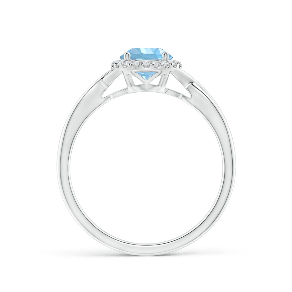 6mm AAAA Round Aquamarine Halo Ring with Criss Cross Shank in White Gold side 1