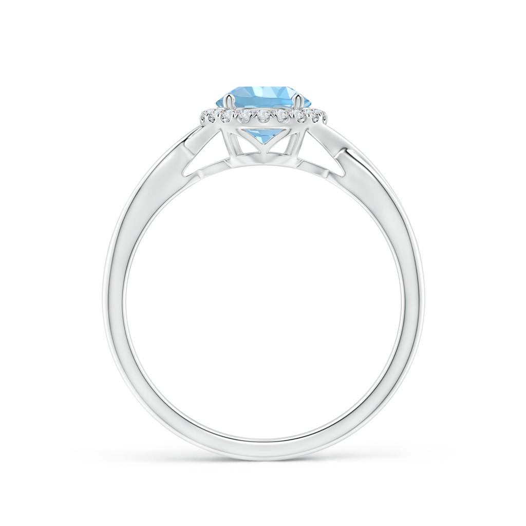 6mm AAAA Round Aquamarine Halo Ring with Criss Cross Shank in White Gold - side 199