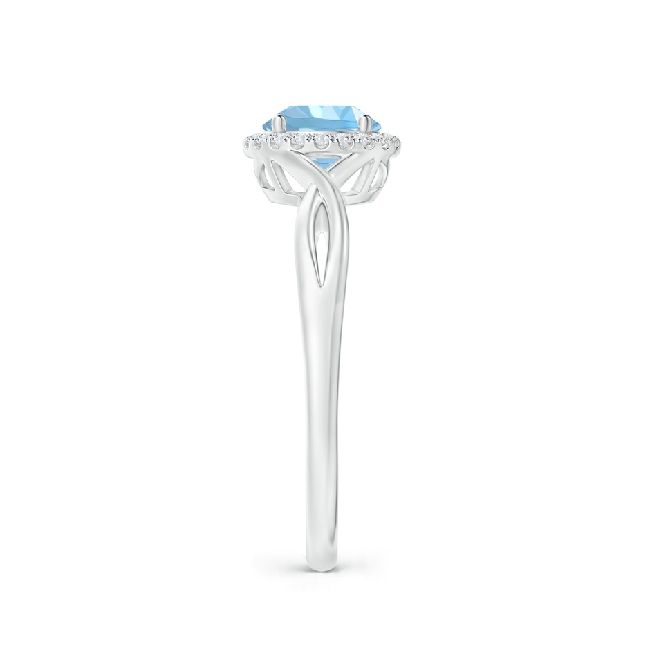 6mm AAAA Round Aquamarine Halo Ring with Criss Cross Shank in White Gold side 2