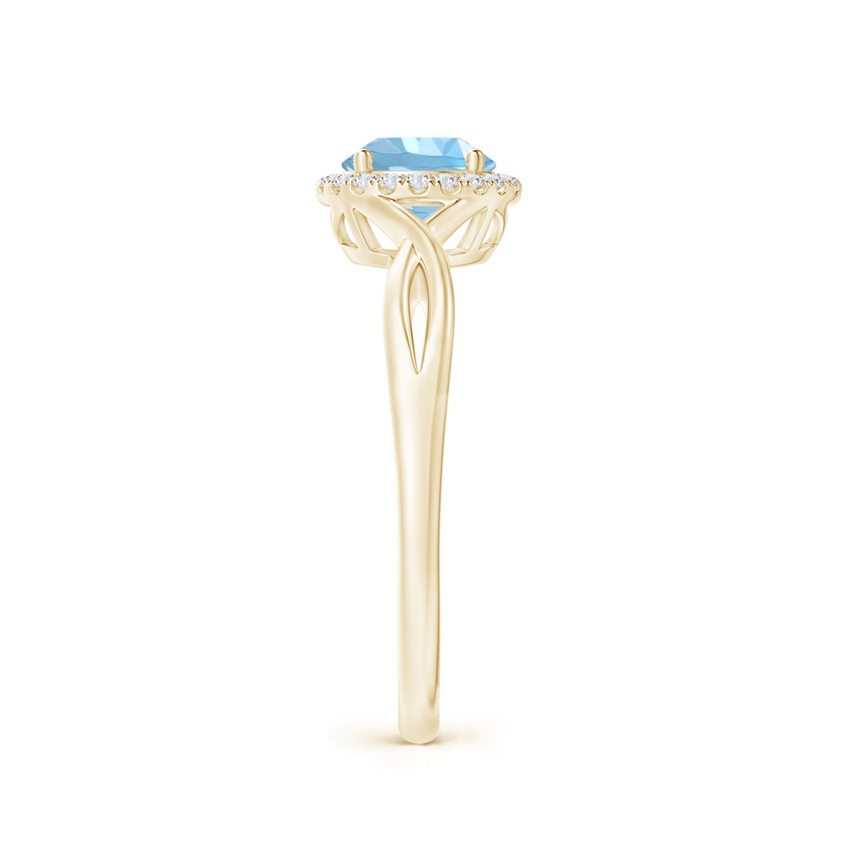 6mm AAAA Round Aquamarine Halo Ring with Criss Cross Shank in Yellow Gold side 299