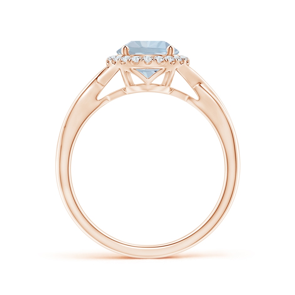 7mm A Round Aquamarine Halo Ring with Criss Cross Shank in Rose Gold side 199