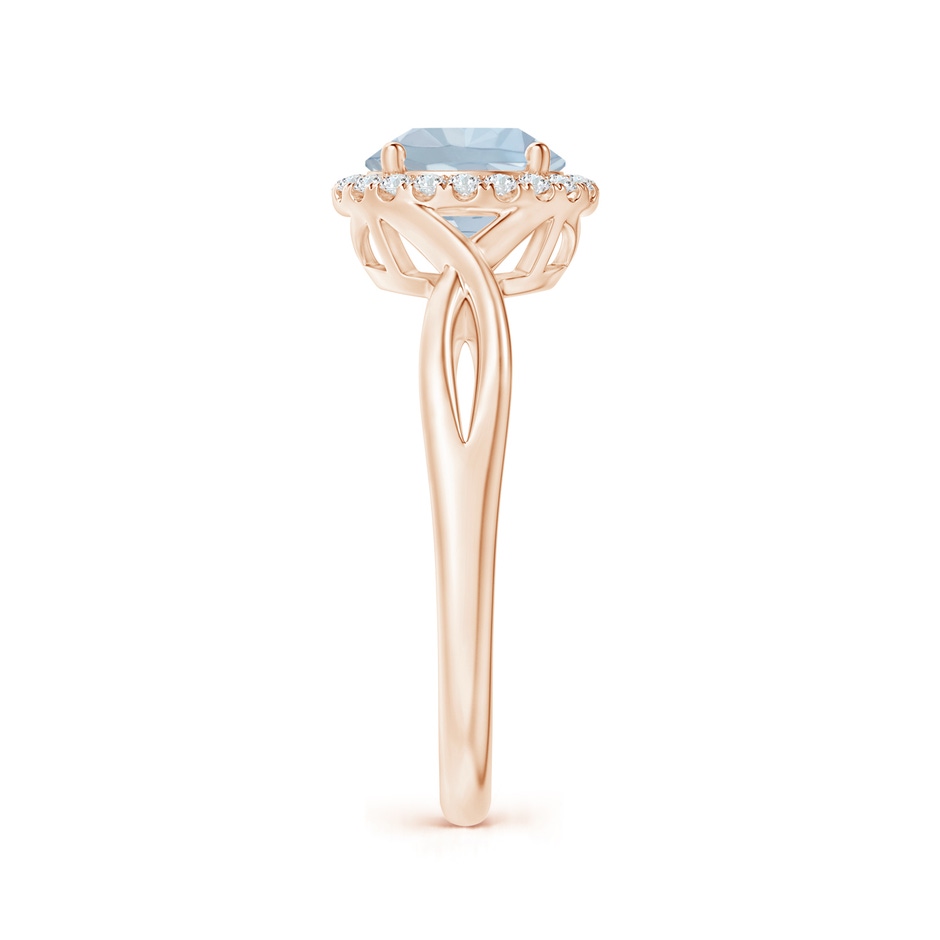 7mm A Round Aquamarine Halo Ring with Criss Cross Shank in Rose Gold side 299