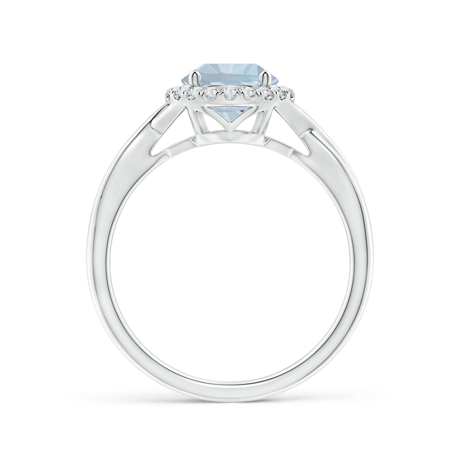 7mm A Round Aquamarine Halo Ring with Criss Cross Shank in White Gold side 199