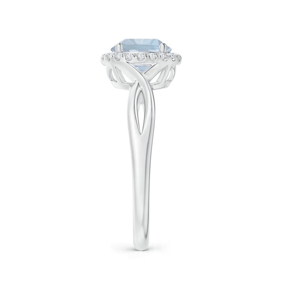 7mm A Round Aquamarine Halo Ring with Criss Cross Shank in White Gold side 299