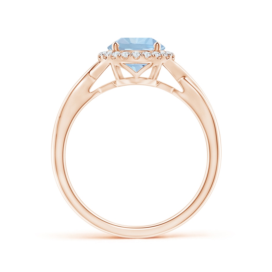 7mm AA Round Aquamarine Halo Ring with Criss Cross Shank in Rose Gold side 199