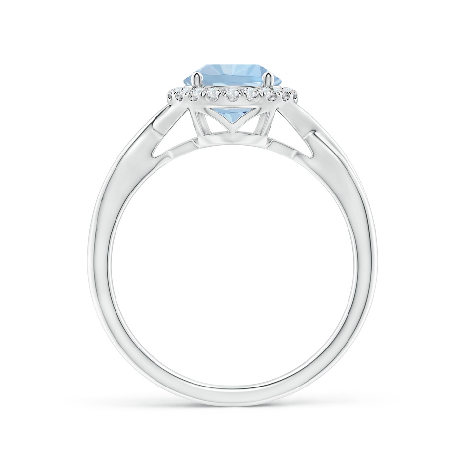 7mm AA Round Aquamarine Halo Ring with Criss Cross Shank in White Gold side 199