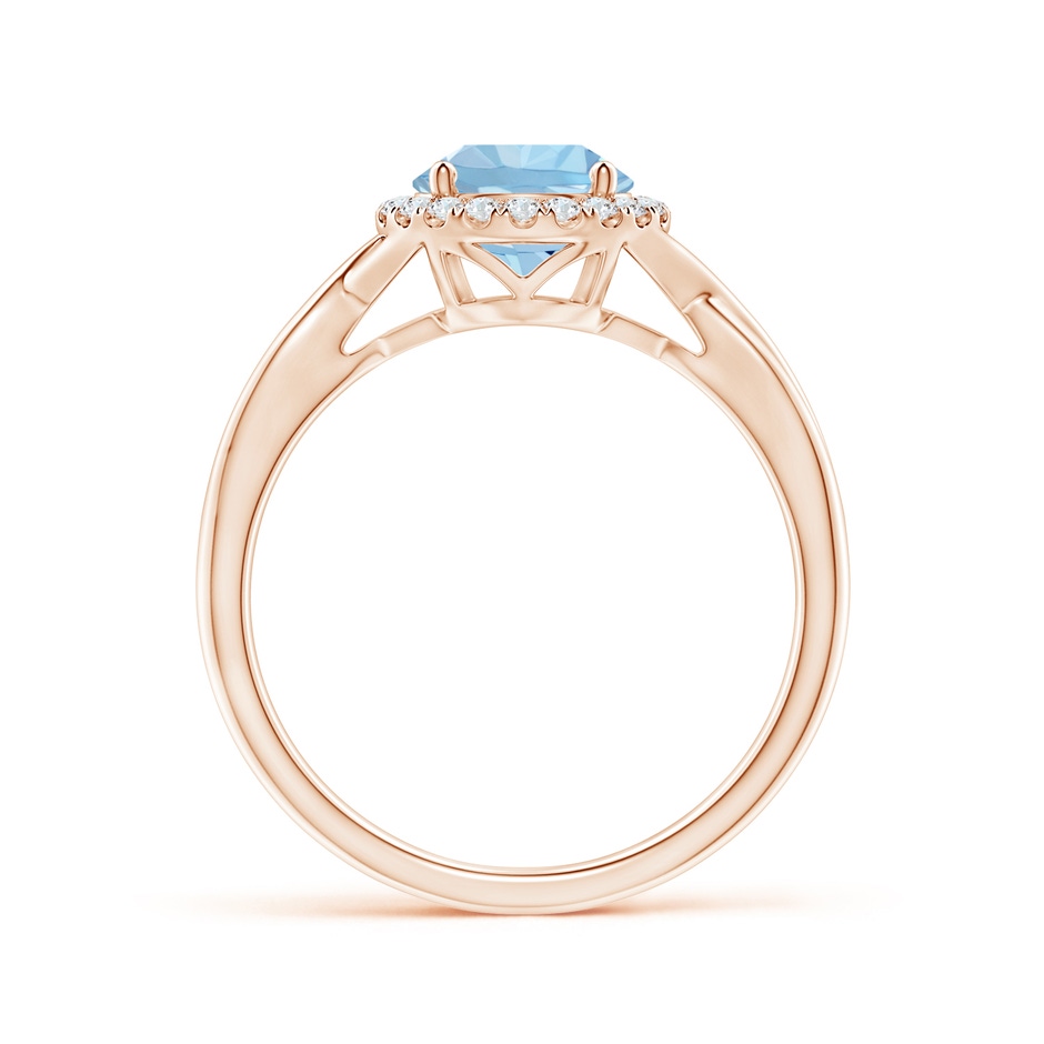 7mm AAA Round Aquamarine Halo Ring with Criss Cross Shank in Rose Gold side 199