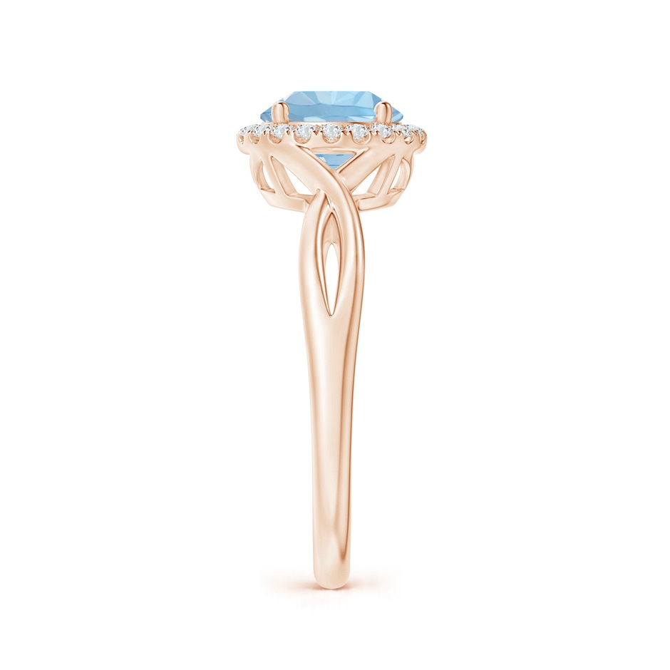 7mm AAA Round Aquamarine Halo Ring with Criss Cross Shank in Rose Gold side 299