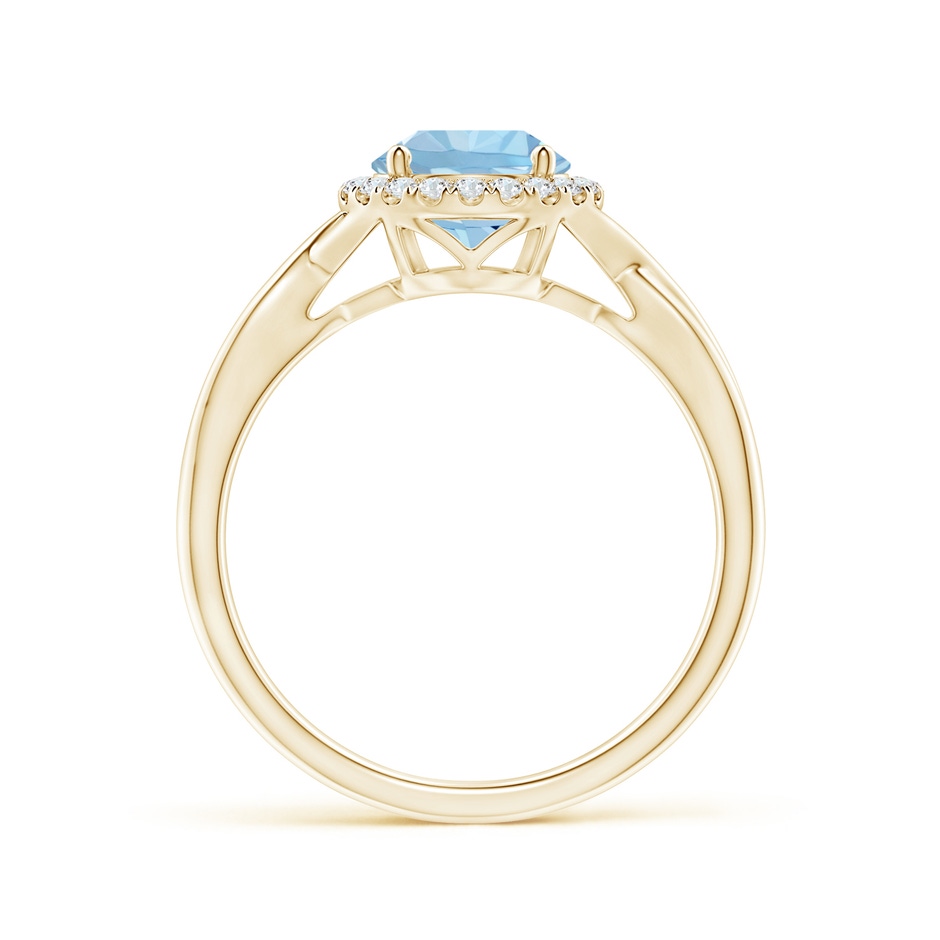 7mm AAA Round Aquamarine Halo Ring with Criss Cross Shank in Yellow Gold side 199