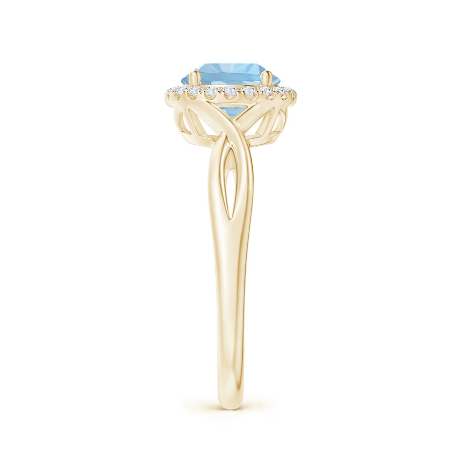7mm AAA Round Aquamarine Halo Ring with Criss Cross Shank in Yellow Gold side 299