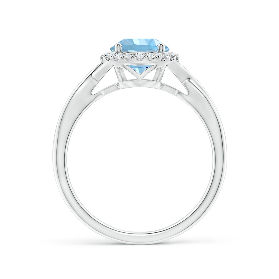7mm AAAA Round Aquamarine Halo Ring with Criss Cross Shank in 18K White Gold side 199
