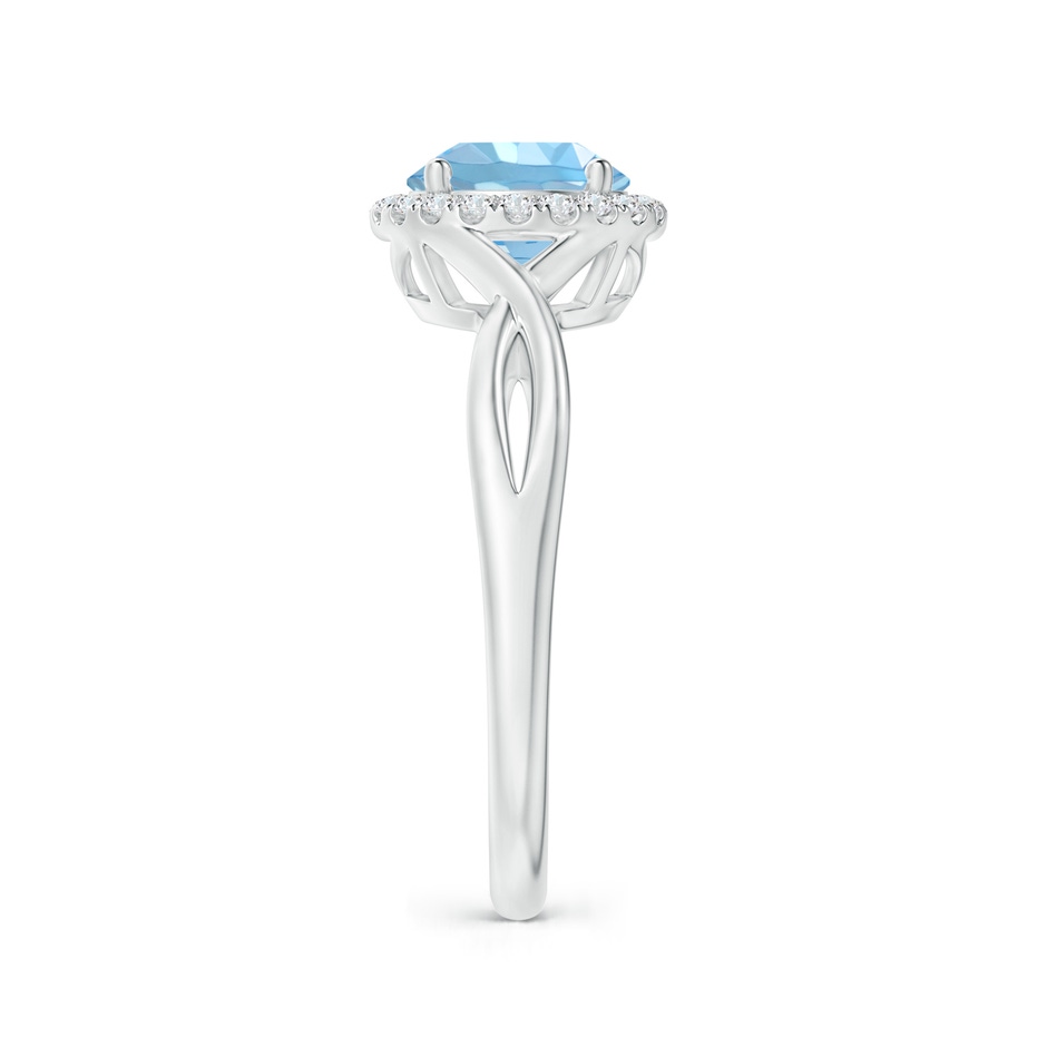 7mm AAAA Round Aquamarine Halo Ring with Criss Cross Shank in 18K White Gold side 299