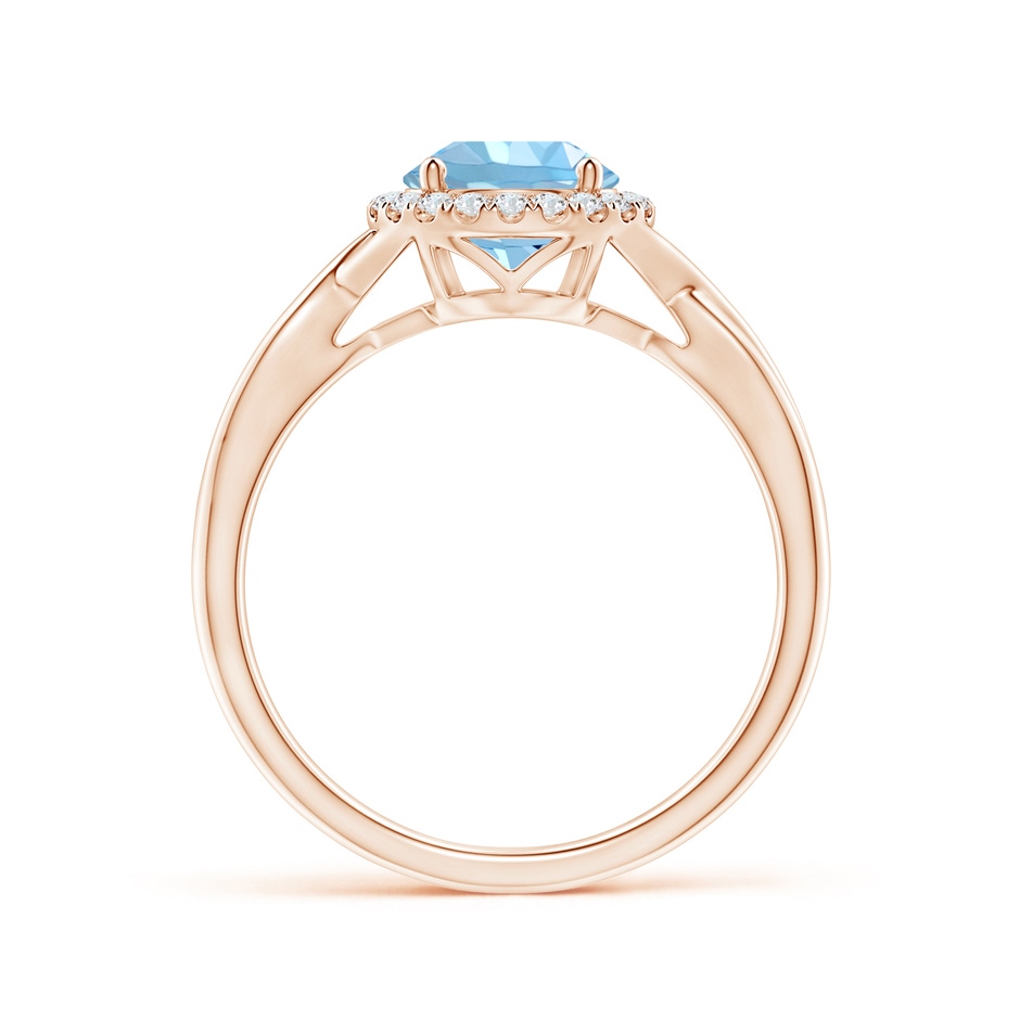 7mm AAAA Round Aquamarine Halo Ring with Criss Cross Shank in Rose Gold side 199
