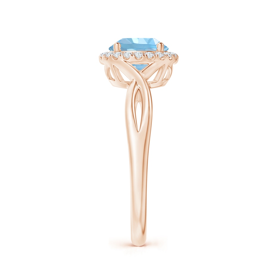 7mm AAAA Round Aquamarine Halo Ring with Criss Cross Shank in Rose Gold side 299