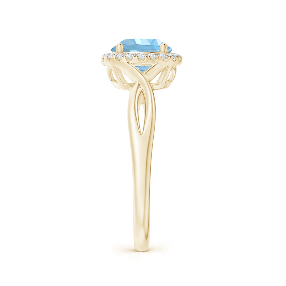 7mm AAAA Round Aquamarine Halo Ring with Criss Cross Shank in Yellow Gold side 299