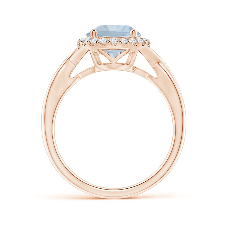 8mm A Round Aquamarine Halo Ring with Criss Cross Shank in Rose Gold side 199