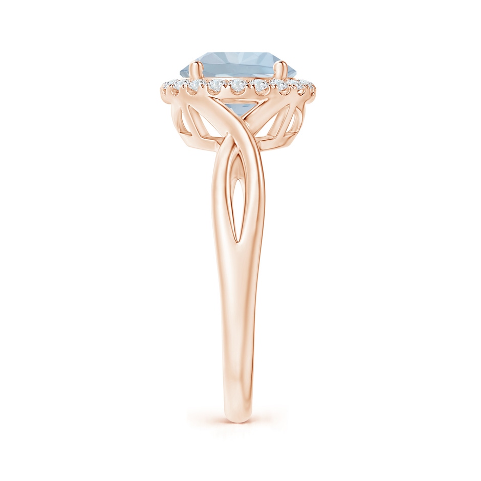 8mm A Round Aquamarine Halo Ring with Criss Cross Shank in Rose Gold side 299