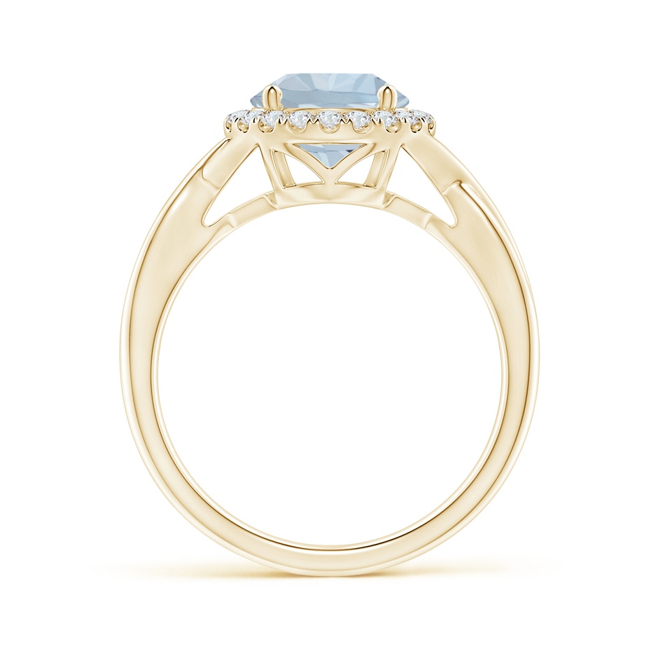 8mm A Round Aquamarine Halo Ring with Criss Cross Shank in Yellow Gold side 199