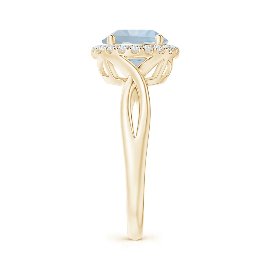 8mm A Round Aquamarine Halo Ring with Criss Cross Shank in Yellow Gold side 299