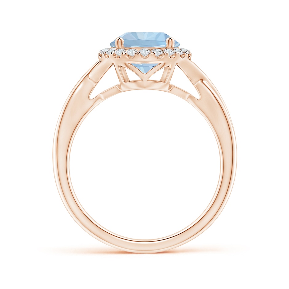 8mm AA Round Aquamarine Halo Ring with Criss Cross Shank in 18K Rose Gold side 199
