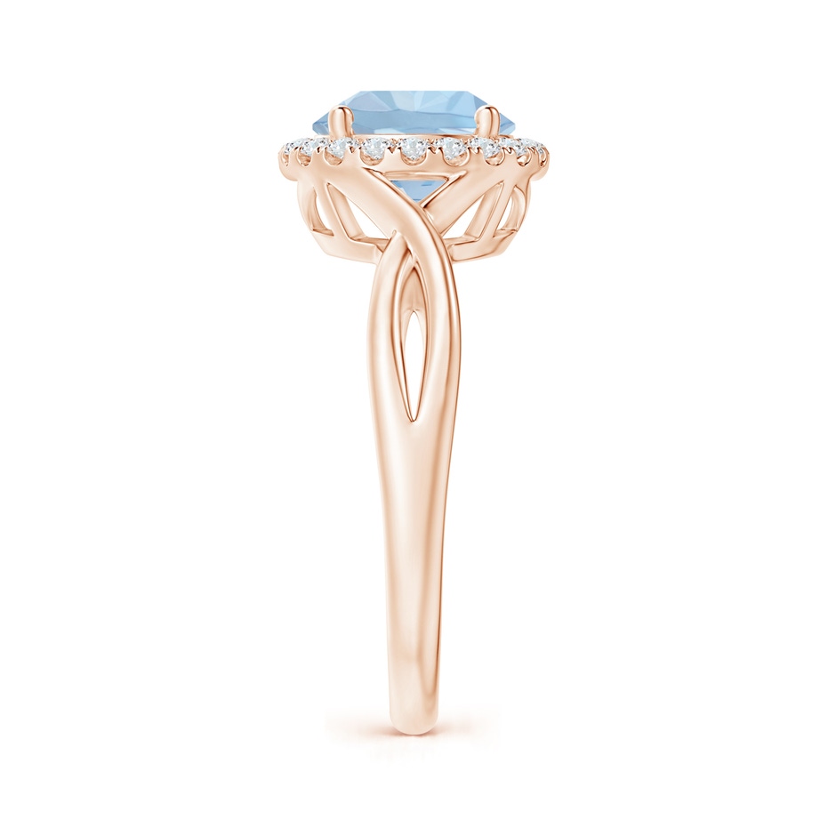 8mm AA Round Aquamarine Halo Ring with Criss Cross Shank in Rose Gold side 299