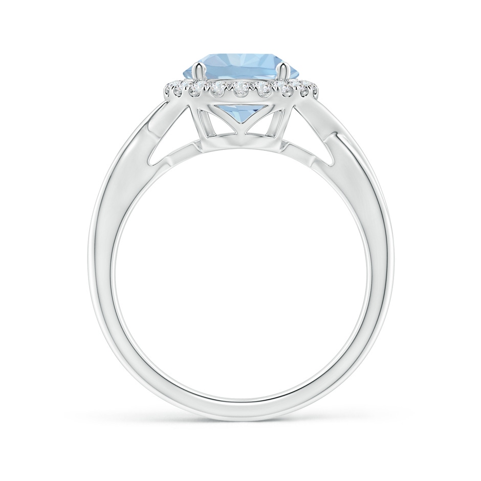8mm AA Round Aquamarine Halo Ring with Criss Cross Shank in White Gold side 199