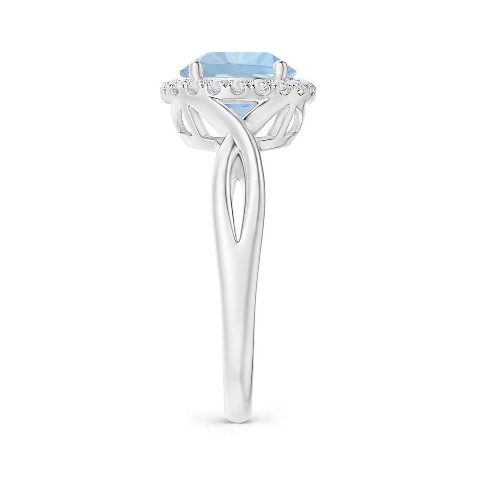8mm AA Round Aquamarine Halo Ring with Criss Cross Shank in White Gold side 299