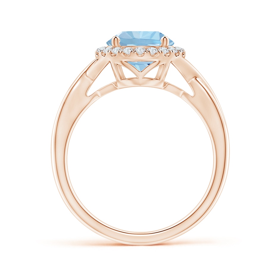 8mm AAA Round Aquamarine Halo Ring with Criss Cross Shank in 18K Rose Gold side 199