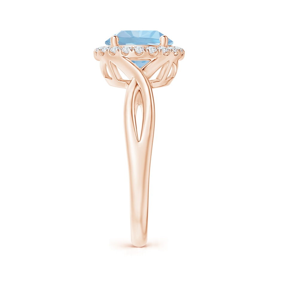 8mm AAA Round Aquamarine Halo Ring with Criss Cross Shank in Rose Gold side 299