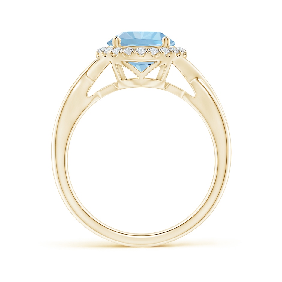 8mm AAA Round Aquamarine Halo Ring with Criss Cross Shank in Yellow Gold side 199