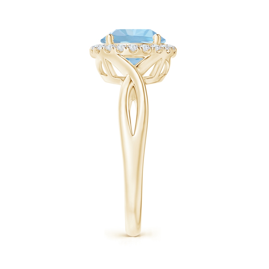 8mm AAA Round Aquamarine Halo Ring with Criss Cross Shank in Yellow Gold side 299