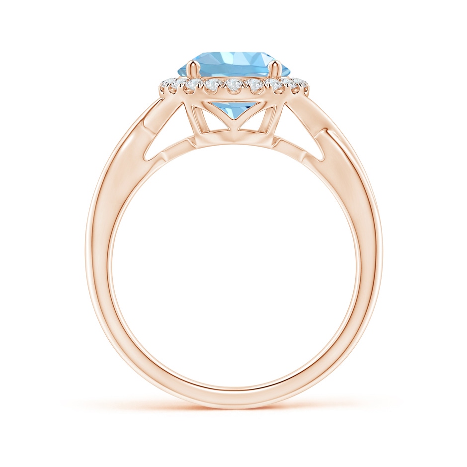 8mm AAAA Round Aquamarine Halo Ring with Criss Cross Shank in 18K Rose Gold side 199