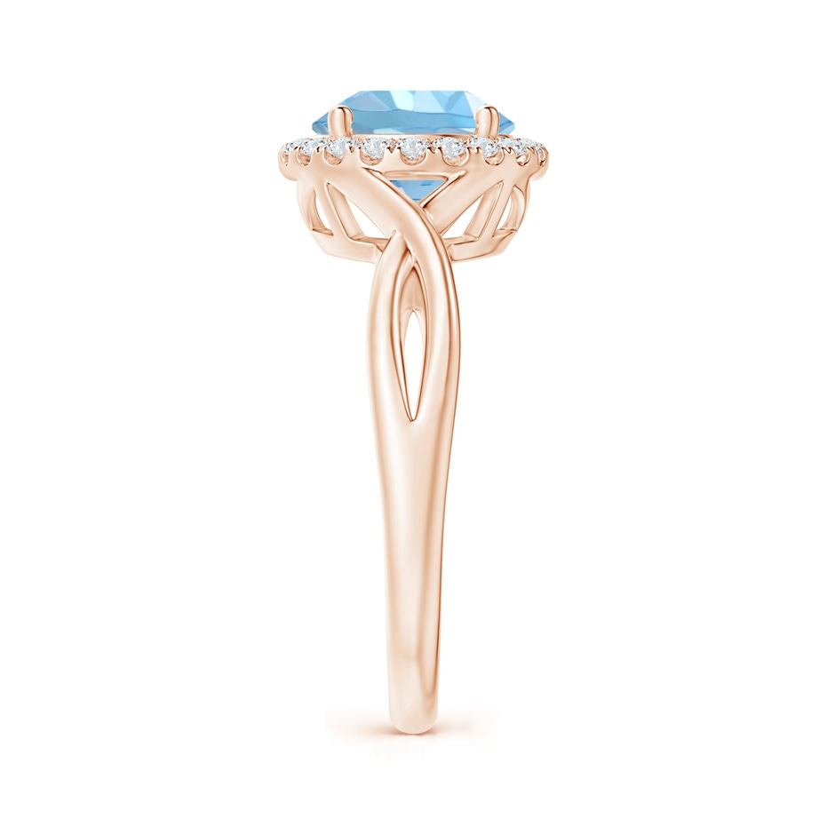 8mm AAAA Round Aquamarine Halo Ring with Criss Cross Shank in Rose Gold side 299