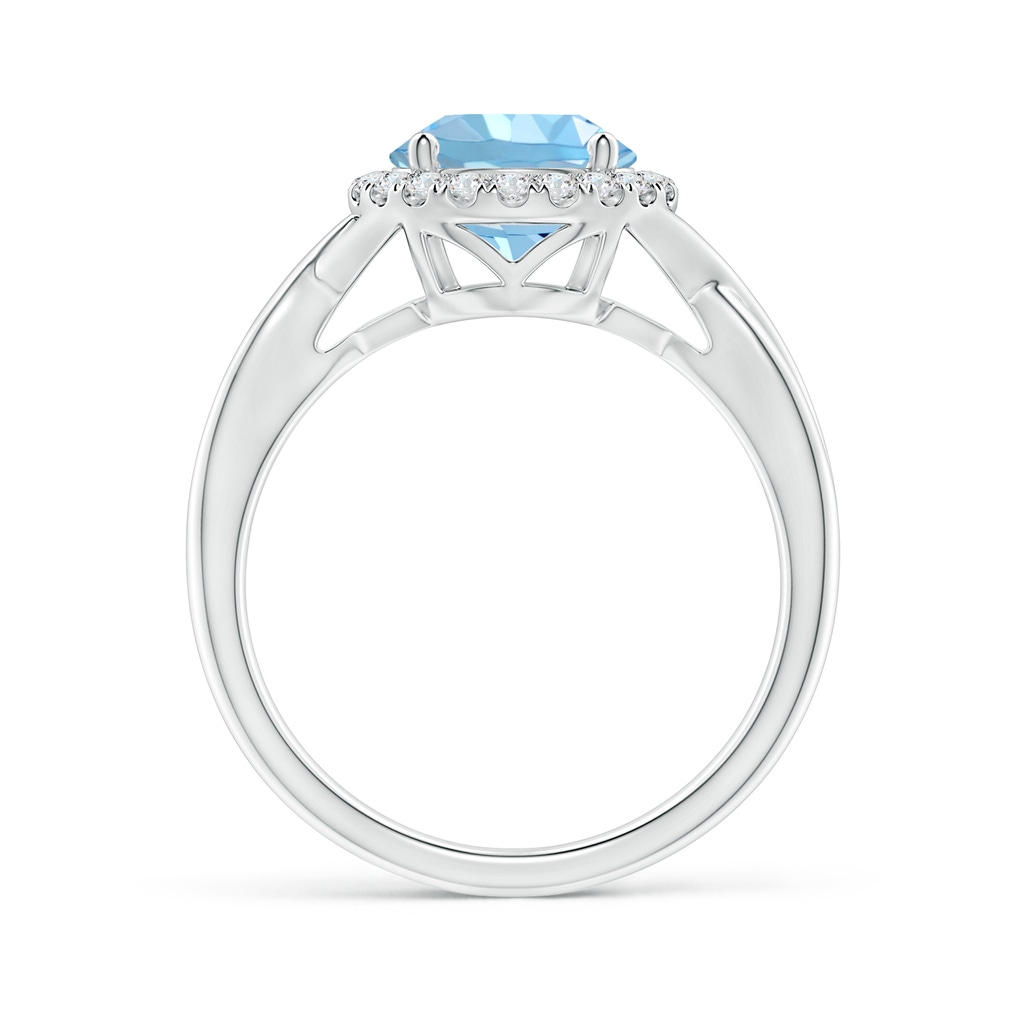8mm AAAA Round Aquamarine Halo Ring with Criss Cross Shank in White Gold Side 1
