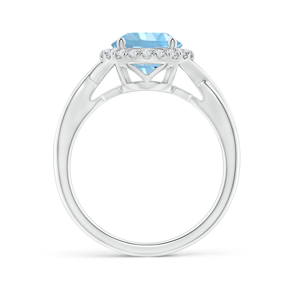 8mm AAAA Round Aquamarine Halo Ring with Criss Cross Shank in White Gold side 1