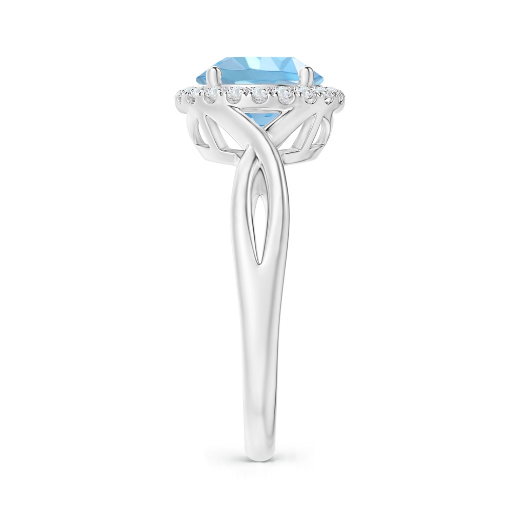 8mm AAAA Round Aquamarine Halo Ring with Criss Cross Shank in White Gold Side 2