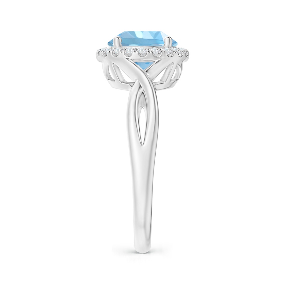 8mm AAAA Round Aquamarine Halo Ring with Criss Cross Shank in White Gold side 2