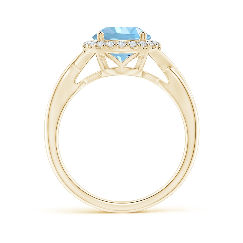 8mm AAAA Round Aquamarine Halo Ring with Criss Cross Shank in Yellow Gold side 199