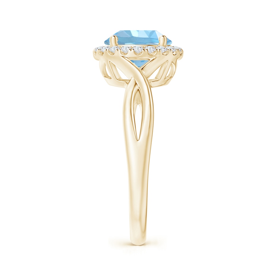 8mm AAAA Round Aquamarine Halo Ring with Criss Cross Shank in Yellow Gold side 299